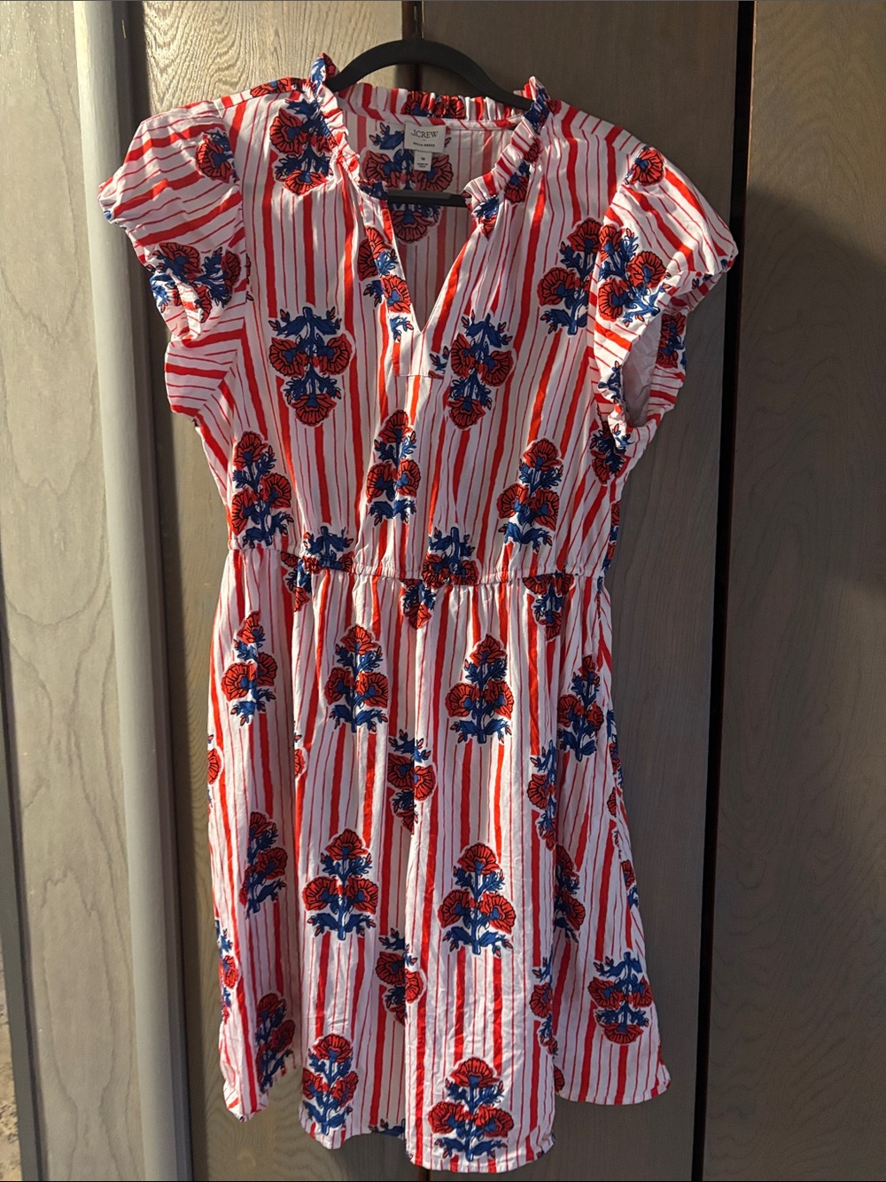 J Crew Factory Willa Mini Dress Vibrant Flame Cotton Red Striped Floral